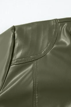 Online Dear-Lover Solid Faux Leather Zipper Slim Fit Bomber Jacket Sage Green