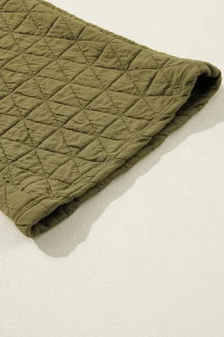 Sale Dear-Lover Solid Quilted Pullover and Pants Outfit Sage Green