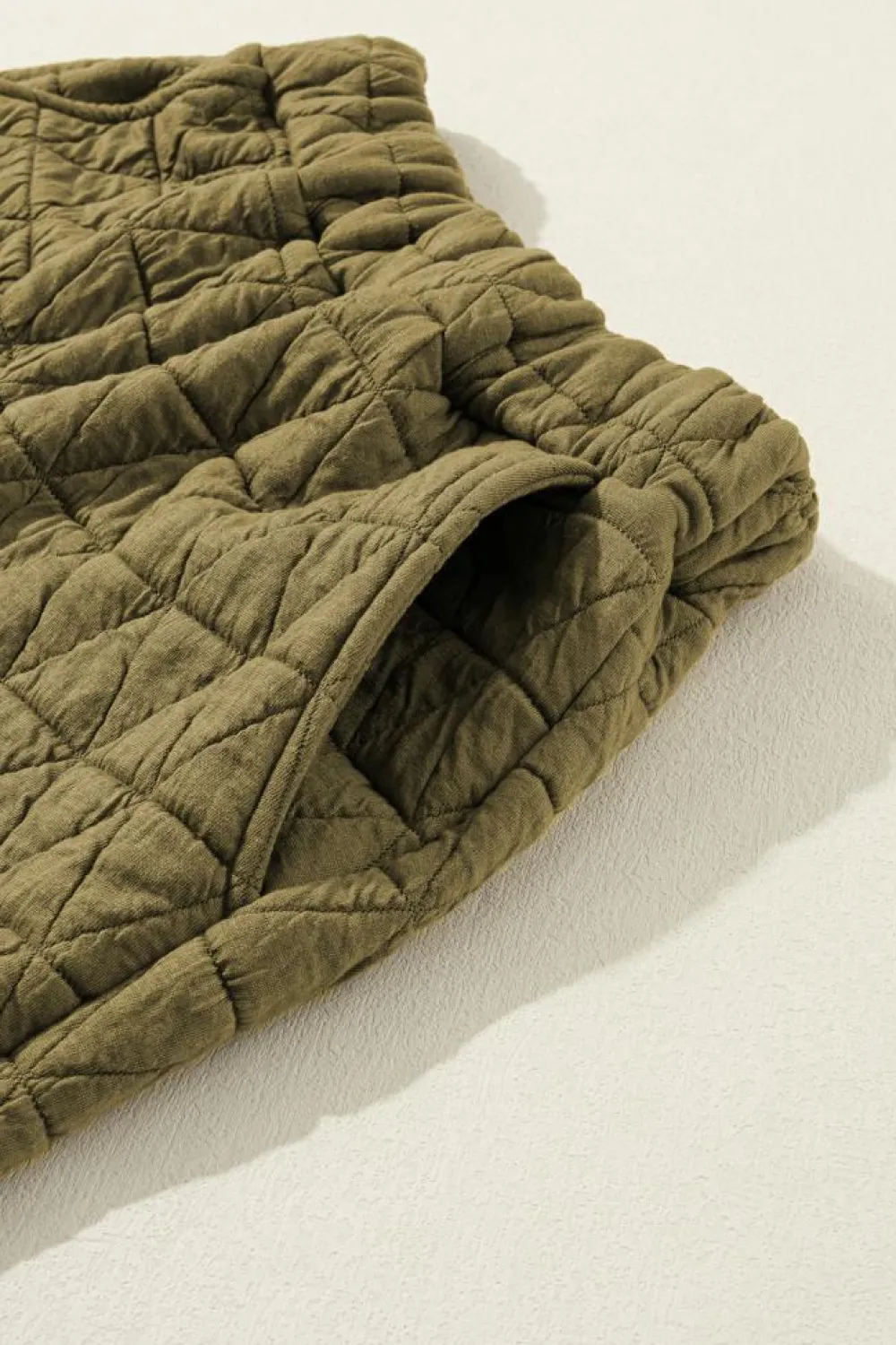 Sale Dear-Lover Solid Quilted Pullover and Pants Outfit Sage Green