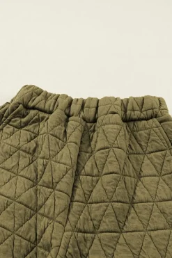 Sale Dear-Lover Solid Quilted Pullover and Pants Outfit Sage Green