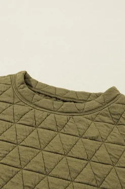 Sale Dear-Lover Solid Quilted Pullover and Pants Outfit Sage Green