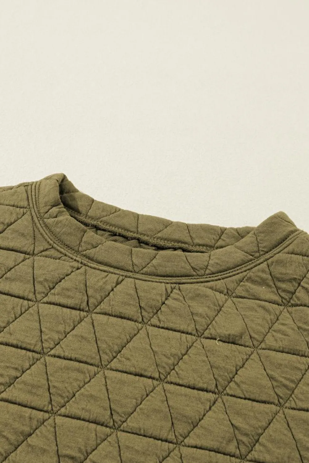Sale Dear-Lover Solid Quilted Pullover and Pants Outfit Sage Green