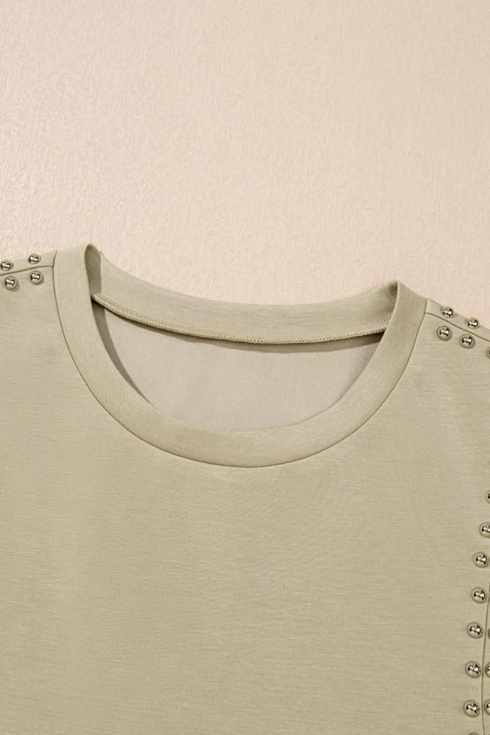 Sale Dear-Lover Studded Cap Sleeve Round Neck T Shirt Sage Green