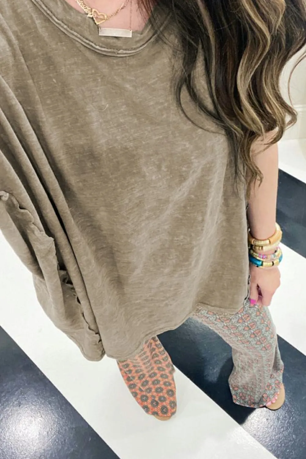 Sale Dear-Lover Vintage Washed Short Dolman Sleeve Oversized T Shirt Sage Green