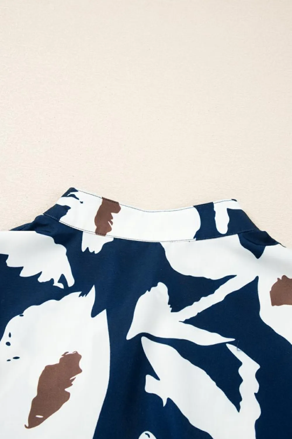 New Dear-Lover Abstract Floral Print Puff Sleeve Half Button Blouse Sail Blue