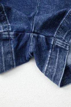 Hot Dear-Lover Acid Wash Asymmetric Twisted Wrapped Zipped Denim Skort Sail Blue