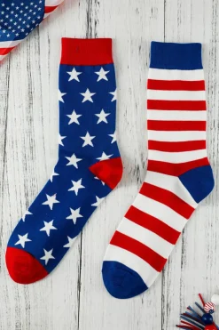 Best Dear-Lover American Flag Pattern Soft Knitted Socks Sail Blue
