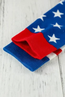 Best Dear-Lover American Flag Pattern Soft Knitted Socks Sail Blue