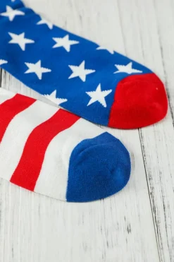 Best Dear-Lover American Flag Pattern Soft Knitted Socks Sail Blue
