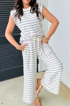 Hot Dear-Lover Casual Wide Leg 2pcs Pants Set Sail Blue