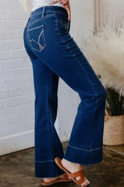 Fashion Dear-Lover Center Seam Deep Wash Straight Jeans Sail Blue