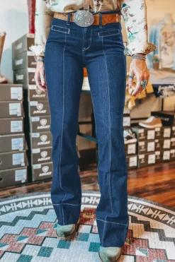 Fashion Dear-Lover Center Seam Deep Wash Straight Jeans Sail Blue