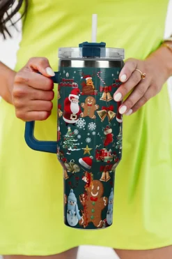 Hot Dear-Lover Christmas Print Handled Stainless Steel Tumblers 40oz Sail Blue