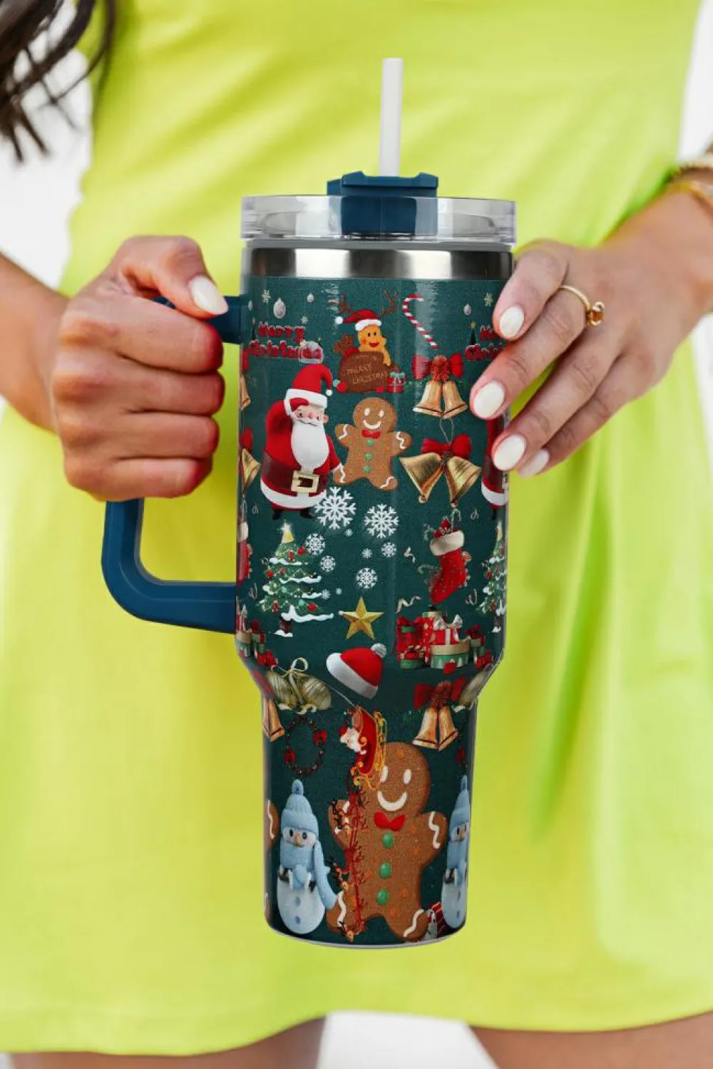 Hot Dear-Lover Christmas Print Handled Stainless Steel Tumblers 40oz Sail Blue
