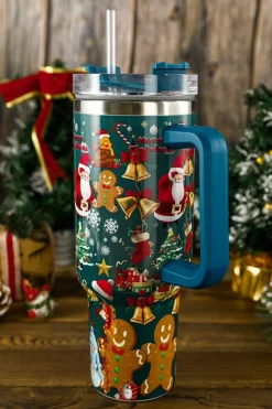Hot Dear-Lover Christmas Print Handled Stainless Steel Tumblers 40oz Sail Blue