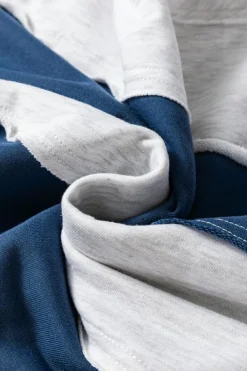 Hot Dear-Lover Colorblock Striped Patchwork 3/4 Sleeve Raw Seamed Sweatshirt Sail Blue