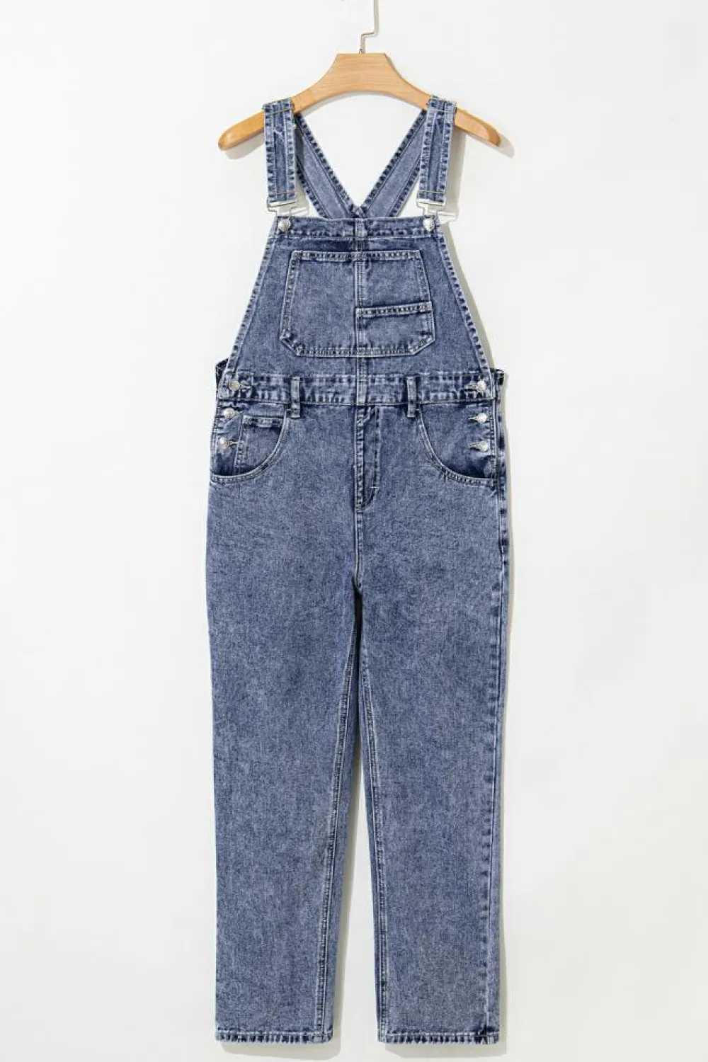 New Dear-Lover Denim Bib Straight Leg Jumpsuit with Pockets Sail Blue