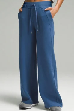 Hot Dear-Lover Drawstring High Waist Wide Leg Pocketed Sweatpants Sail Blue