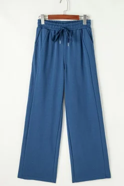 Hot Dear-Lover Drawstring High Waist Wide Leg Pocketed Sweatpants Sail Blue
