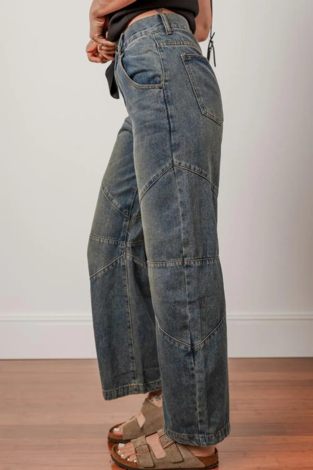 Sale Dear-Lover Exposed Stitching Loose Straight High Waist Jeans Sail Blue