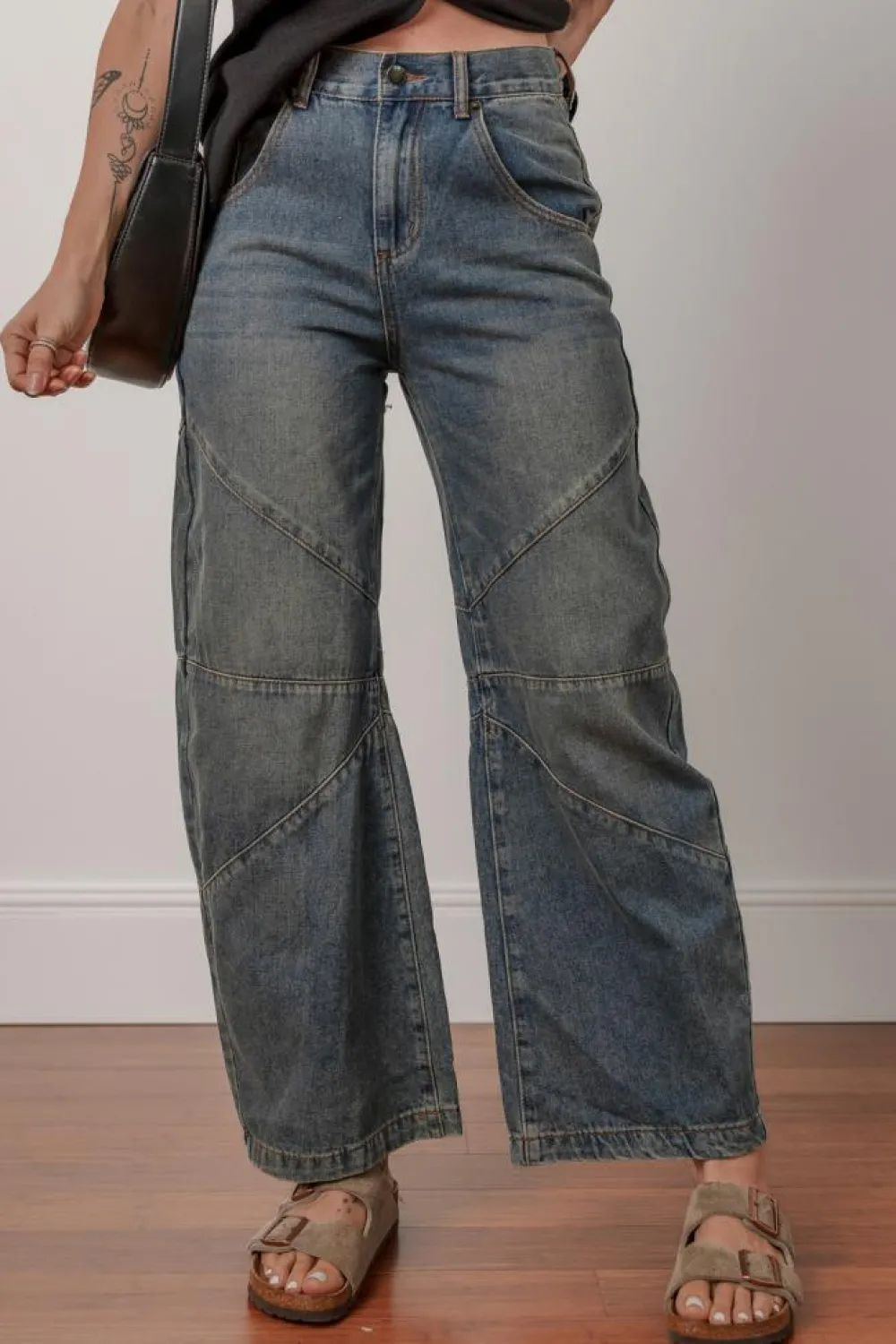 Sale Dear-Lover Exposed Stitching Loose Straight High Waist Jeans Sail Blue