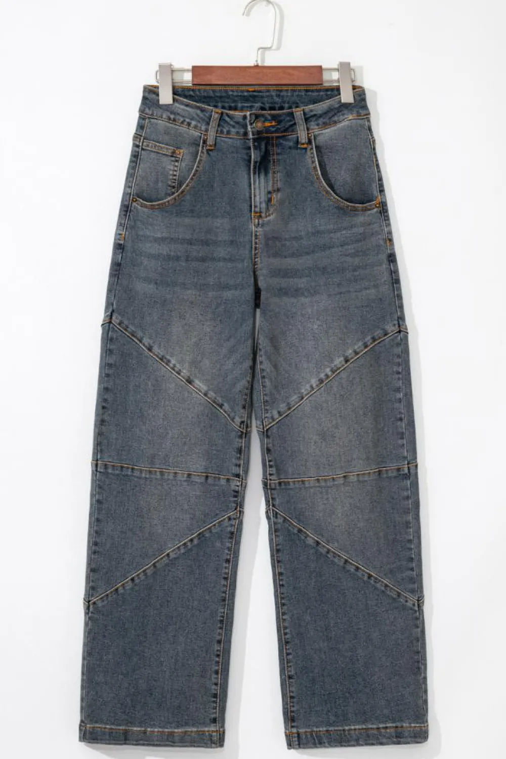 Sale Dear-Lover Exposed Stitching Loose Straight High Waist Jeans Sail Blue