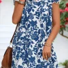 Hot Dear-Lover Floral Ruffled Cap Sleeve Tied Neck Mini Dress Sail Blue