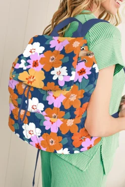 Online Dear-Lover Flower Print Quilted Large Backpack Sail Blue