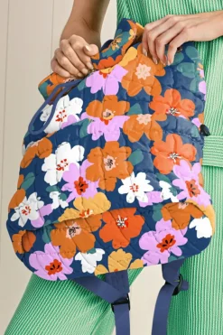 Online Dear-Lover Flower Print Quilted Large Backpack Sail Blue