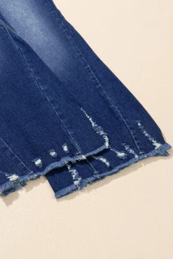 Clearance Dear-Lover High Rise Dual Button Distressed Raw Hem Flared Jeans Sail Blue