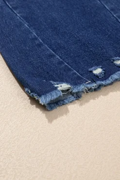 Clearance Dear-Lover High Rise Dual Button Distressed Raw Hem Flared Jeans Sail Blue