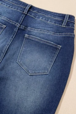 Clearance Dear-Lover High Rise Dual Button Distressed Raw Hem Flared Jeans Sail Blue