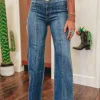 Sale Dear-Lover High Waist Button Fly Seamed Raw Hem Flare Jeans Sail Blue