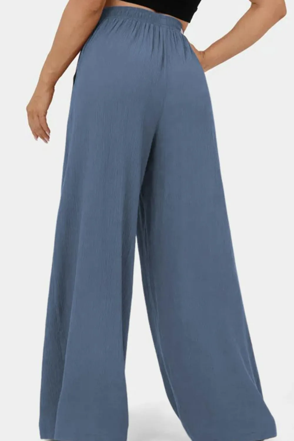 Outlet Dear-Lover High Waisted Tie Front Side Pocket Wide Leg Flowy Casual Pants Sail Blue