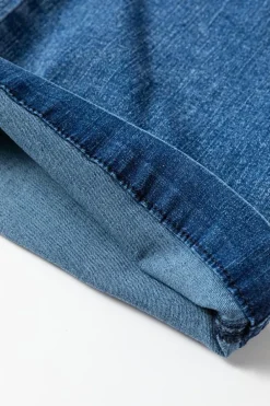 Fashion Dear-Lover Mineral Wash Drawstring Waist Loose Straight Denim Pants Sail Blue