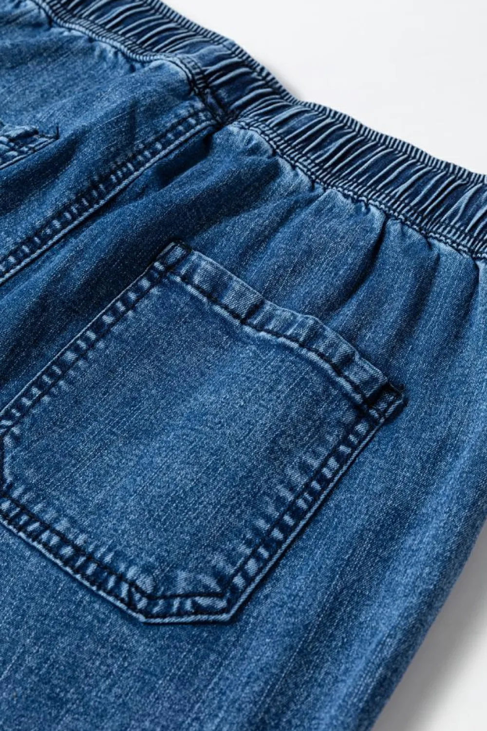 Fashion Dear-Lover Mineral Wash Drawstring Waist Loose Straight Denim Pants Sail Blue