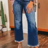 Sale Dear-Lover Mineral Wash Raw Hem High Waist Flared Jeans Sail Blue