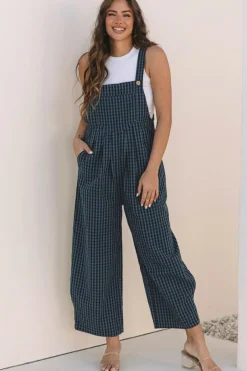 Outlet Dear-Lover Plaid Print Buttoned Pocketed High Waist Overall Sail Blue