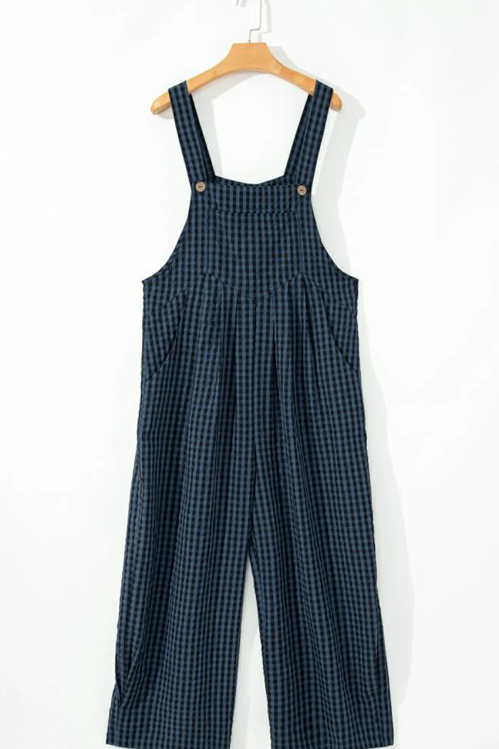 Outlet Dear-Lover Plaid Print Buttoned Pocketed High Waist Overall Sail Blue