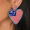 Hot Dear-Lover Rhinestone Beaded American Flag Heart Earrings Sail Blue