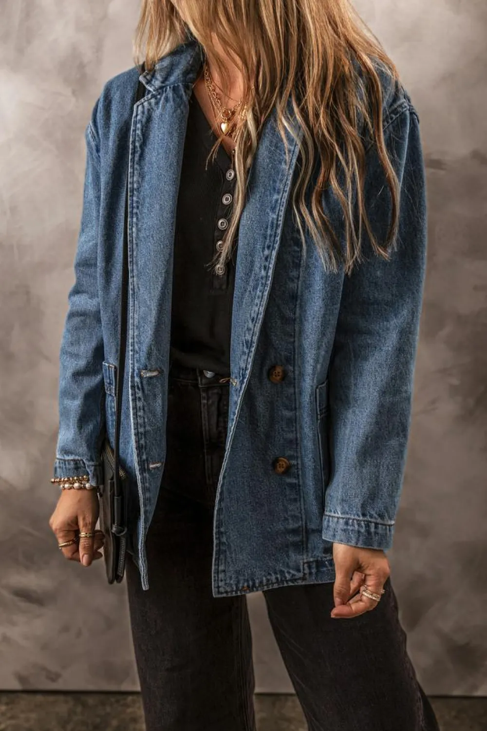 Fashion Dear-Lover Side Pockets Lapel Collar Denim Jacket Sail Blue