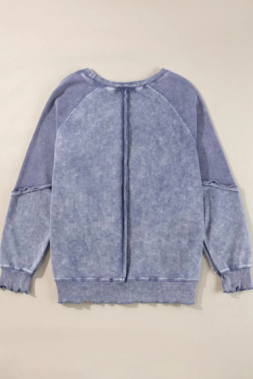 Online Dear-Lover Solid Waffle Knit Patchwork Raglan Sleeve Sweatshirt Sail Blue