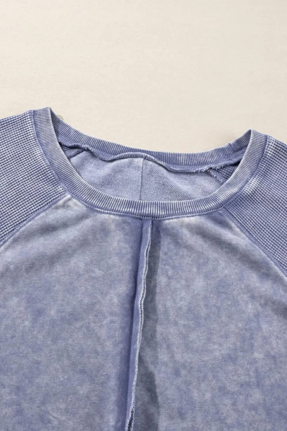 Online Dear-Lover Solid Waffle Knit Patchwork Raglan Sleeve Sweatshirt Sail Blue