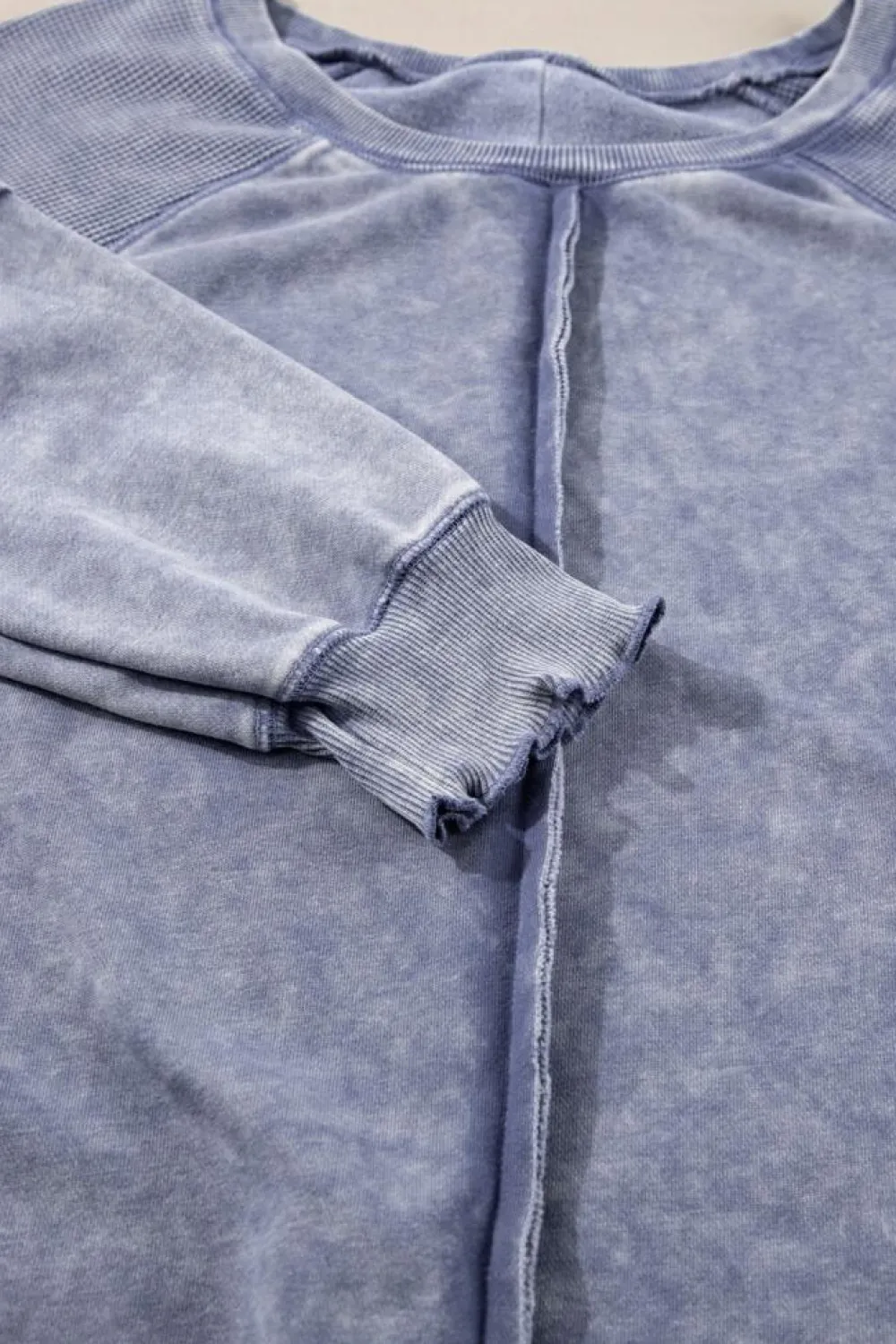 Online Dear-Lover Solid Waffle Knit Patchwork Raglan Sleeve Sweatshirt Sail Blue