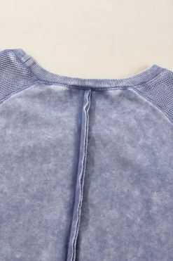Online Dear-Lover Solid Waffle Knit Patchwork Raglan Sleeve Sweatshirt Sail Blue