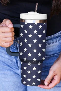 Best Dear-Lover Star Printed Thermos Cup with Handle 40oz Sail Blue