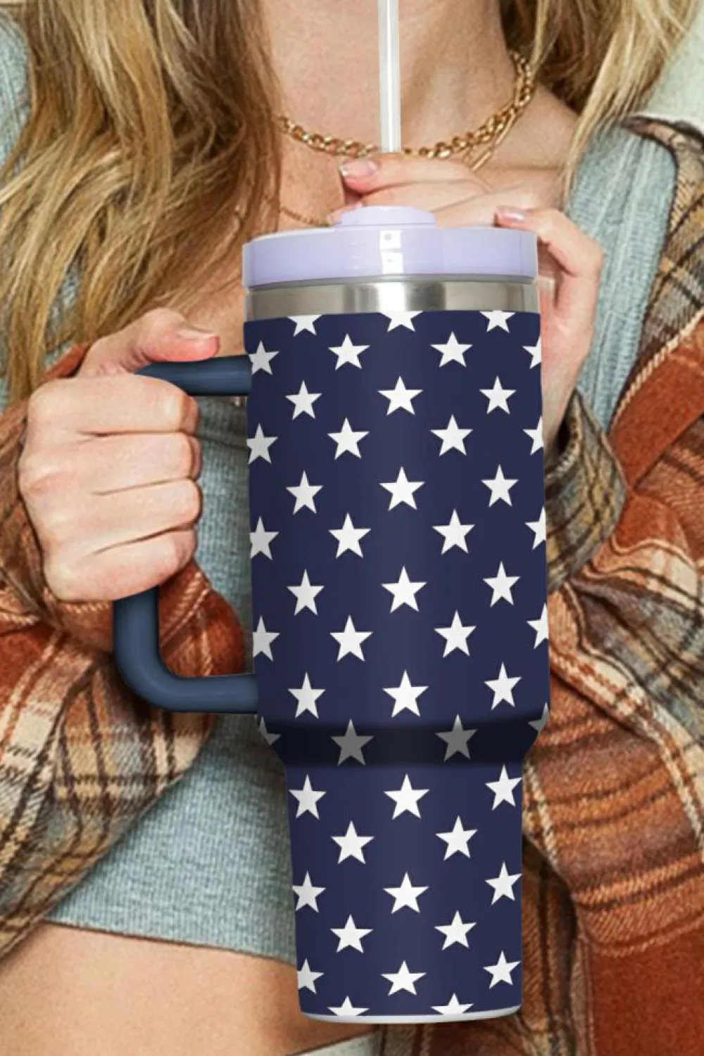 Best Dear-Lover Star Printed Thermos Cup with Handle 40oz Sail Blue