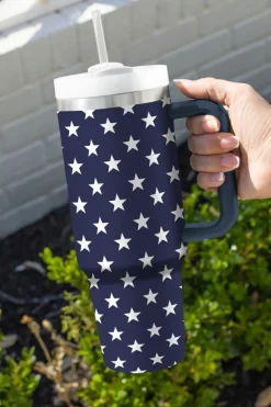 Best Dear-Lover Star Printed Thermos Cup with Handle 40oz Sail Blue