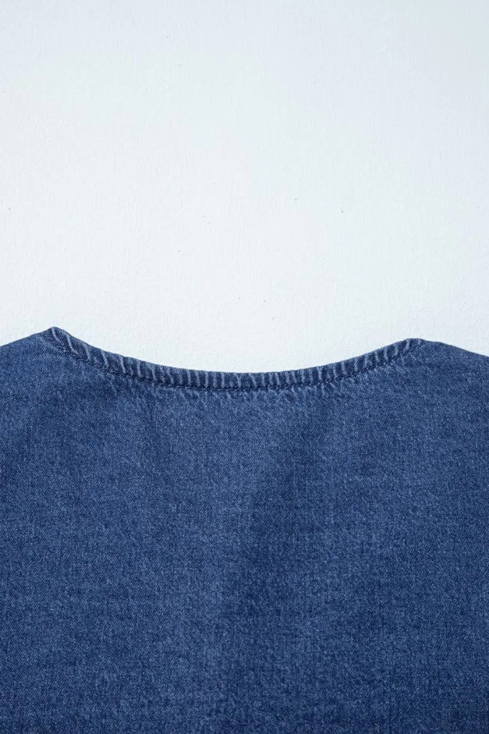 Discount Dear-Lover Tied Front Bubble Sleeve Peplum Denim Shirt Sail Blue