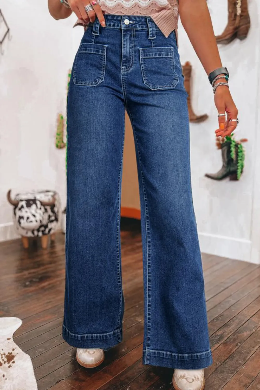 Discount Dear-Lover Wide Leg Pocketed High Waist Jeans Sail Blue